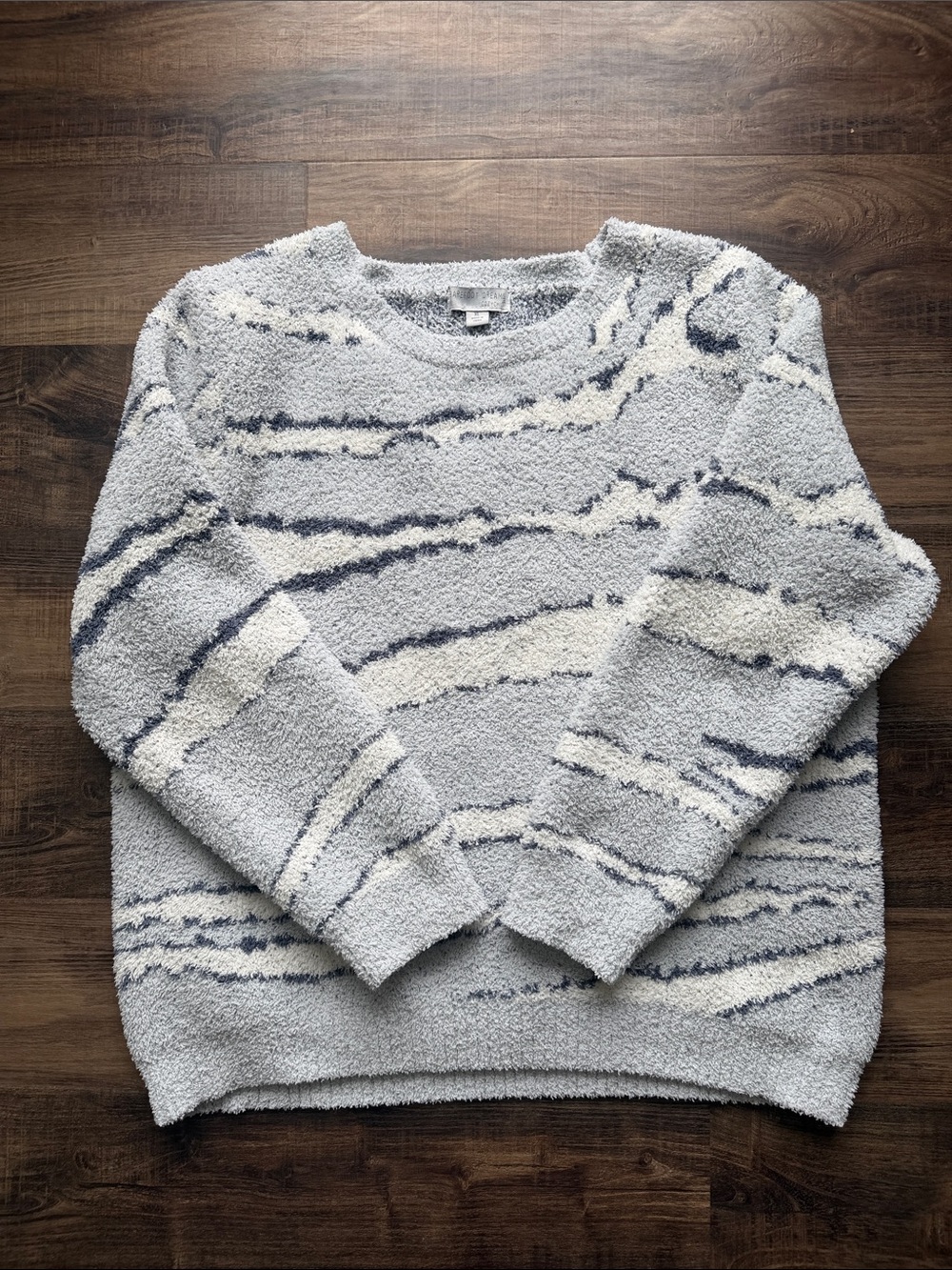 Barefoot Dreams Cozy Chic Grey Cream Striped Sweater